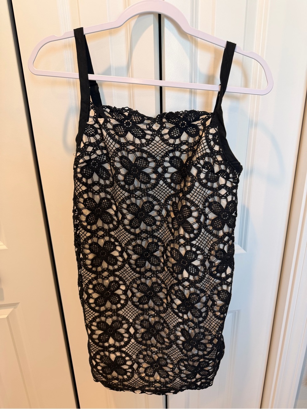 SHEIN Black Floral Crochet Overlay Tank Dress
